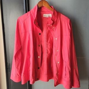 Chico's Luxe Twill Utility Jacket Malibu Punch zip snap front closure Size 2
